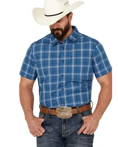 Brothers And Sons Men's Cordell Plaid Print Short Sleeve Button-Down Western - Bassu23w95-Dkblu