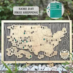 Laser-Carved US National Parks Travel Tracker Map - 48h Custom State Pin Board for Outdoor Graduates | 2025 Summer Edition Road Trip Gift