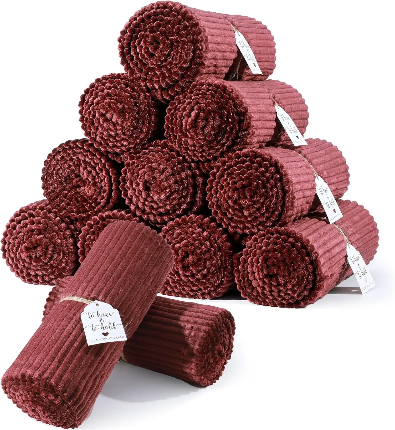 12 Pcs Wedding Flannel Throw Blanket Bulk 50 x 60 Inch with to Have to Hold Card Striped Ribbed Soft Throw Blanket Lightweight Blankets for All Seasons Wedding Gifts Sofa Room
