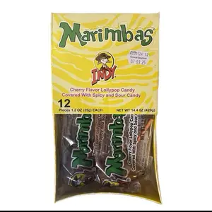 Indy Marimbas Cherry-Flavored Lollipops, Spicy Candy-Covered Sweet Snack, 12-Piece Pack