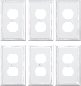 6-Pack Duplex Outlet Cover Plate, Pure White Metal Wall Plates for Electrical Outlets, 1 Gang Receptacle Light  Cover,  Decorative  Plates and Outlet Covers