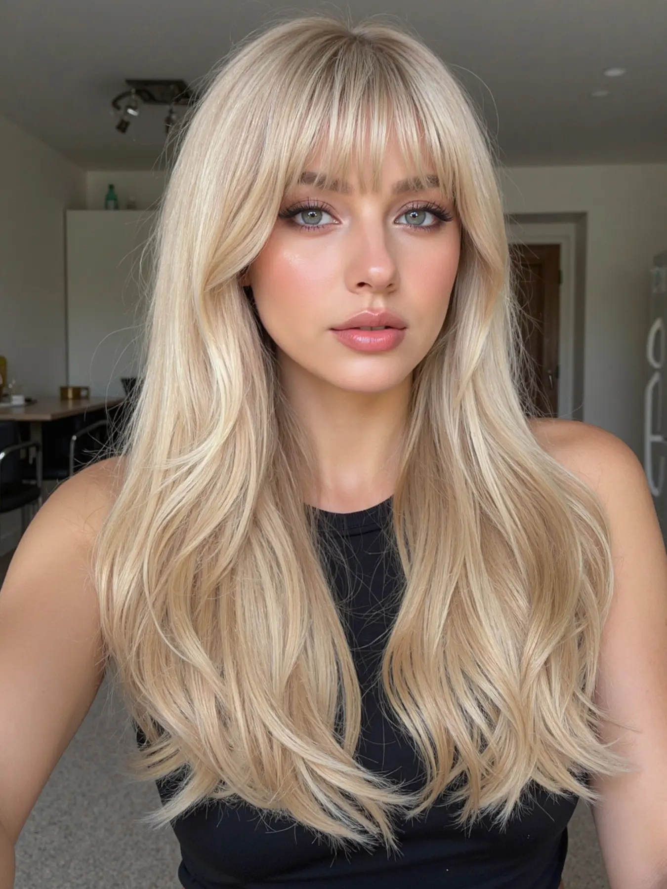 22 Inch Long High-Quality Wig with Bangs, Elegant Synthetic Hair for All Ages, Perfect for Women, Festive Occasions, Synthetic Fiber Wigs