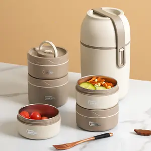 Eco 316L Stainless Steel Microwave Safe Round Portable Thermal Food Container with Leakproof Lid Bento for Office School Meal Prep Thermos Insulated Tote Carrier Reusable Wheat Stackable Box Platter Warmer Titanium Lunch Enamel Bowls