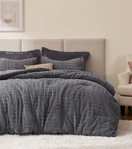 Fluffy Comforter Set - Super Soft Faux Fur Stripe Jacquard Comforter , Fleece Bedding Set,Winter Warm Bed Set, Comforter with Pillowcases
