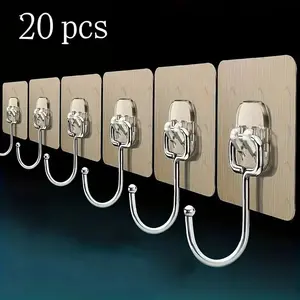 Heavy-Duty Wall Adhesive Organiser Set (20-Piece) – Transparent, Reusable, Seamless Brushed Metal Towel Rack for Practical Bathroom Storage