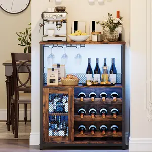 🍷 Modern 3-Tier Wine Bar Cabinet with LED Lights – Removable Wine Rack, Glass Holder & Mesh Door – Perfect for Dining Room, Living Room or Kitchen! ✨