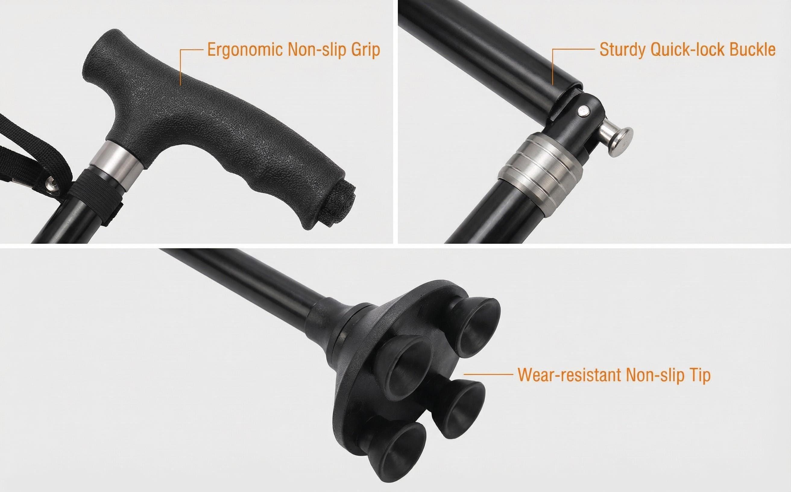 Folding Lightweight Walking Stick-Adjustable Aluminum Metal Collaosible Travel Cane with Non-Slip Rubber Base