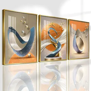 3 Counts Aluminum Alloy Framed Painting, Modern Abstract Geometric Sculpture Art Pictures, Home Decoration For Living Room, Bedroom, Office, Restaurant, Hallway Wall Decor, Odorless Print Artwork, Luxury Perfect Gift For Friends And Family