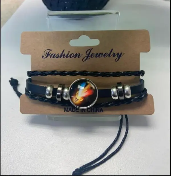 Religious Divine Mercy Black Leather Bracelet