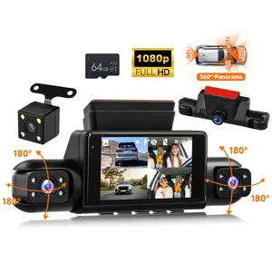 360 Degree View 4 Channel Dashcam, 1 Count Dash Camera for Car, Wide Angle Car Driving Recorder with 8 IR Night Vision, 3 Inch IPS Screen 1080P HD Camera with Dual Lens