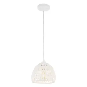 8.3" Campana Bohemian Modern Woven Rope/Iron LED Pendant White - JONATHAN Y: UL Listed, Adjustable Height
