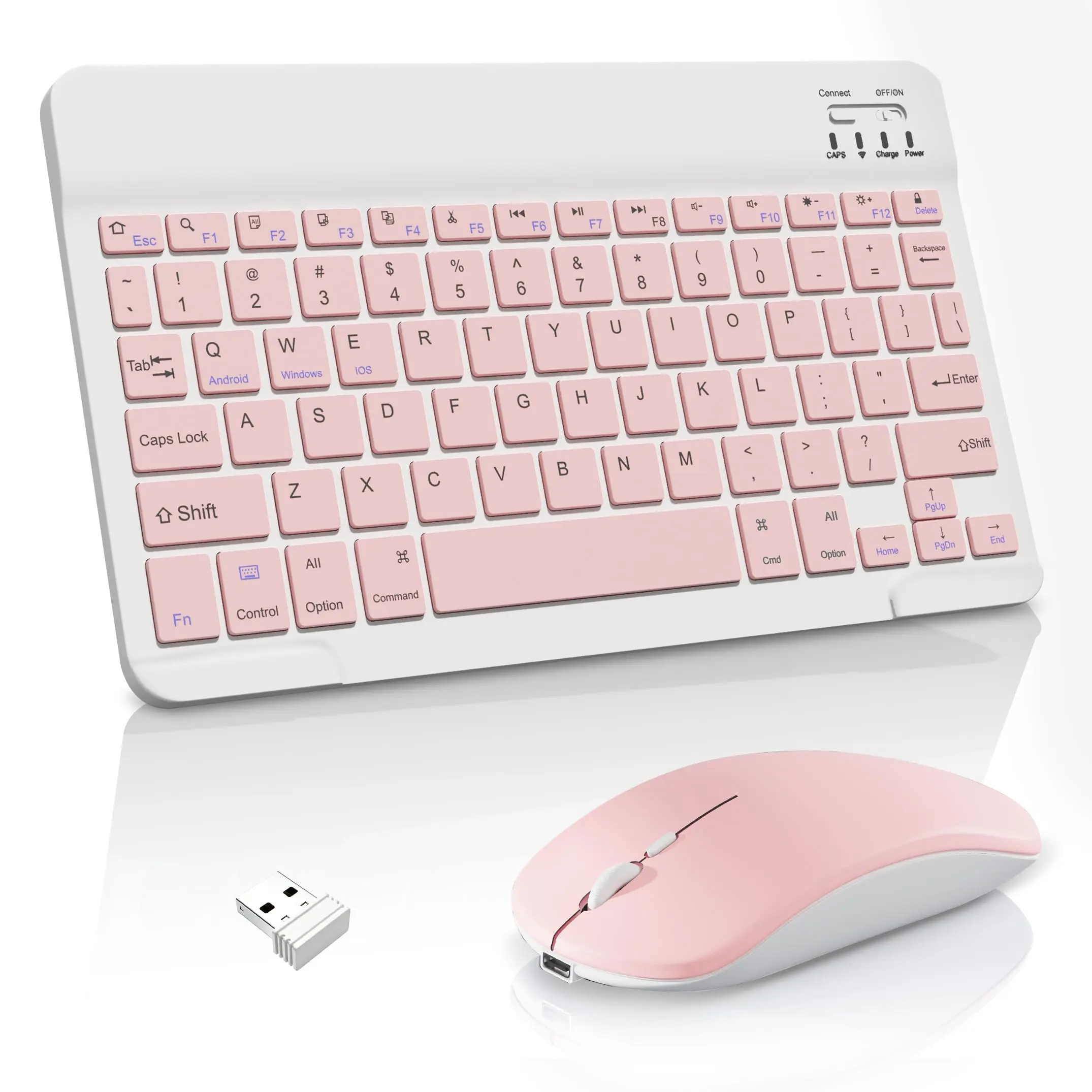 Bluetooth Keyboard and Mouse for iPad-Rechargeable Wireless Keyboard for iPad 11th/10th/9th Gen, Pro/Air/Mini, iPhone, Ultra-Slim Keyboard For Tablet, Pink