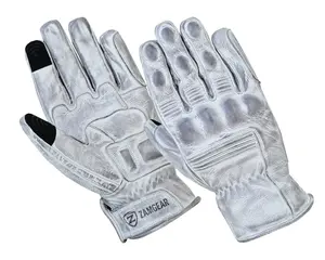 ZamGear White Leather Gloves – Knuckle Protection, Touchscreen & Padded Palm