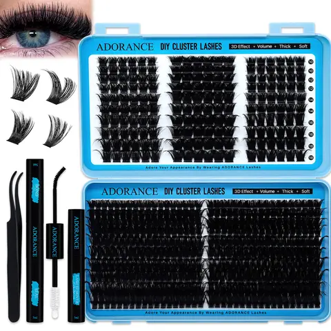 ADORANCE Flawless Pre-Packed Portable Cosmetic False Eyelashes & Adhesives Kit, 540PCS 0.07mm D Curl Solid PBT Strips, 4 Mixed Styles, 10-18mm/12-24mm, Bond&Seal, Remover, Tweezers for Daily/Cosplay Dramatic Lashes Use