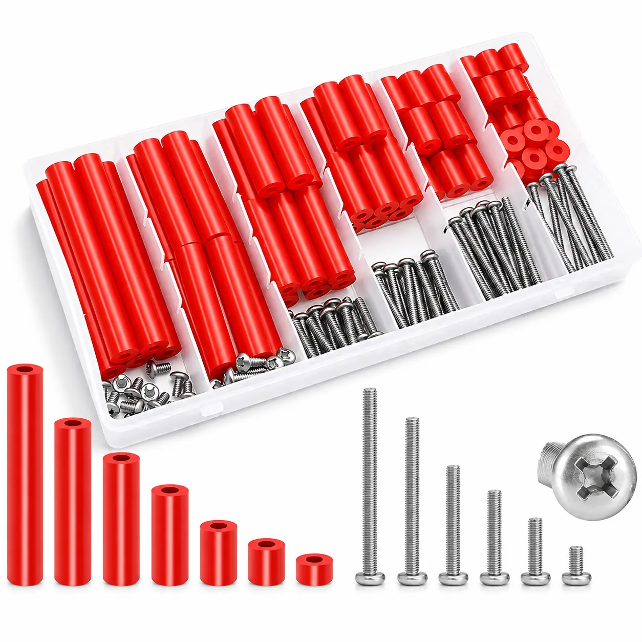 175PCS Outlet Spacer & Screw Kit - 85PCS 6-32 Mounting Screws, 90PCS Red Spacers for Home Improvement Electrical Boxes, Outlets, Switches