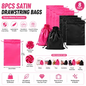 6 PCS Wig Bags Storage Satin Hair Bag Satin Bags with Drawstring Hair Extension Storage Wigs Organizer for Bundle Wigs Extension (Black, Pink, 9.8 X 13.7 Inch)