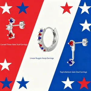 Unique 4th of July Earrings -Red White Blue Color Jewelry,Huggie Hoops/ Ear Jackets/Ear Climbers ,Patriotic Style Jewelry ,Perfect Gift for Women