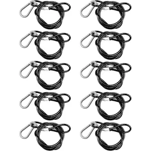 PCS .in Safety Cable, Security Cable with Loops for DJ Stage Par Lighting, Black Coated Braided Stainless Steel Safety Wire, Max.Load  lb, mm Diameter