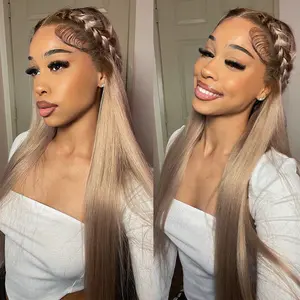[13x6 Ash Blonde] Megalook Ash Blonde Glueless Lace Frontal Wigs Silky Straight With Drawstring 100% Human Hair Wig Pull Go Beginner Friendly