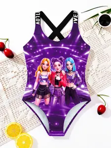 Spring Summer Girls' Letter Halter Casual Fashion Swimsuit, Creative Personality, Fresh Simple, Cute and Cool Virtual Girl Group Style