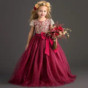 Flower Girl Dress for Formal Weddings Prom 3-10Yrs Children Birthday Party Pageant Gown Embroidery Lace Elegant Princess Tulle Dresses