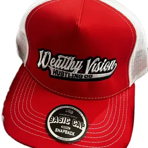 Weathy Vision Hustling Co. Basic Cap Red & White Mesh Snapback Hat for Men Women