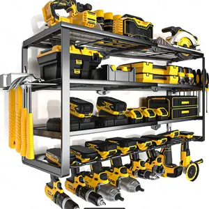 4-Tier Heavy Duty Wall-Mounted Drill Bit Holder, Metal Floating Rack, 4 Layers, Powder Coated Finish, Multi-Purpose Garage Organization Utility Storage for Power Tools, Four Layers