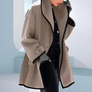 Women's buttoned wool jacket, women's solid color trench coat, fashionable collar winter warm jacket, elegant trench coat, comfortable jacket, wool jacket, casual cardigan wool jacket, adult and adolescent long sleeved cardigan wool sweater