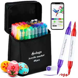 Acrylic Paint Pens with Free App, Dual Tip Acrylic Paint Markers with Brush Tip and Fine Tip for Adults, Kids, Eggs, Wood, Rock, Canvas, Plastic, Stone, Glass, Ceramic