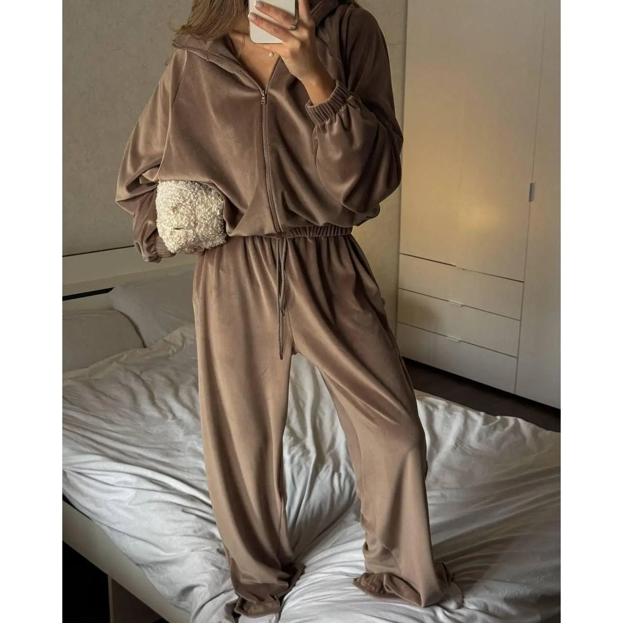 New casual women's set: Solid color long-sleeved zipper cardigan, tight-fitting sport pants, long pants, women's clothing