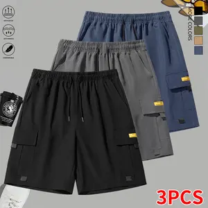 3-piece set: men’s casual shorts—soft and comfortable, drawstring design, equipped with multi-functional pockets; suitable for sports and leisure, fitness training, and everyday outings. Men's summer clothing, summer apparel, men's shorts