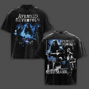 Nightmare Avenged Sevenfold Band T-shirt & Hoodie Washed – Vintage Acid Wash Heavy Cotton Oversize Unisex Rock Band T-Shirt, Retro Y2K Metalcore Streetwear Top, A7X Tour Merch Menswear for Fans