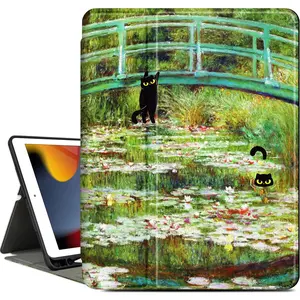 Case for iPad Air 3rd 2019, for iPad Pro 10.5 inch 2017/2019, for iPad 9th/8th/7th Generation 10.2 inch,4 Viewing Angles,Pencil Holder,Full Protective Cover,Auto Sleep/Wake,Water Lily and
