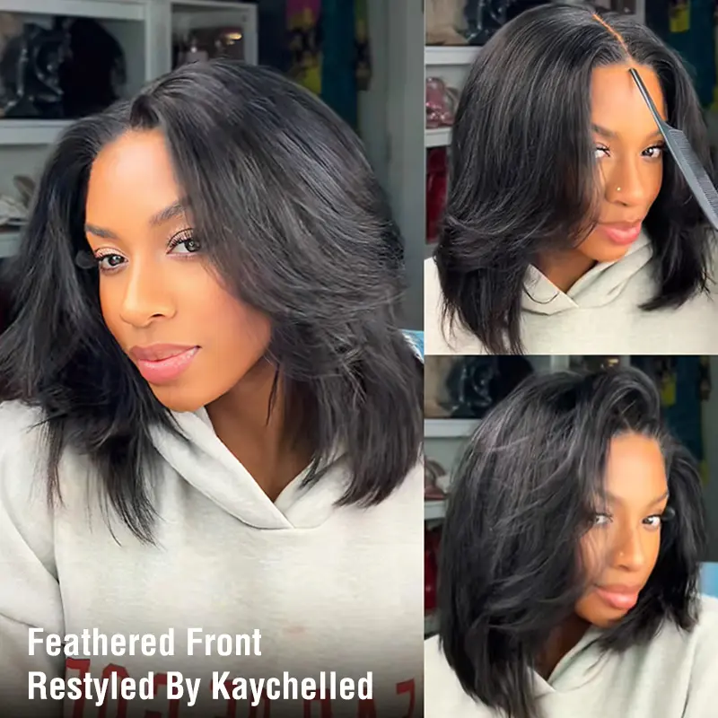 ISEE HAIR Wear Go 9x6 T-Part Layered Cut Bob Yaki Straight Wig Glueless Human Hair–Drawstring Lace Frontal Wig Pre-Cut & Pre-Bleached & Pre-Plucked Hairline & Deep Part Beginner Friendly Vacation Hair Summer Hairstyles#SummerWins#DealsForYouDays