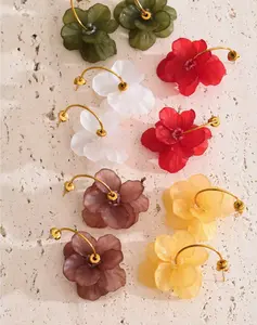 E244- Stainless Steel Resin Acrylic Flower Petal Drop Charms Earrings!