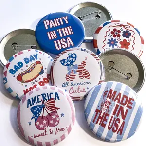 Set of 6 Patriotic Coquette Buttons, 4th of July Cute Pinback Buttons with Bows, 2.25 in Size Aesthetic Independence Day