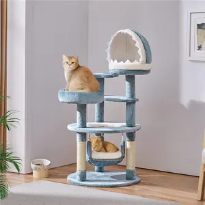 Yaheetech 45.5″ Tall Ocean-themed Cat Tree, Multi-Level Cat Climbing Tree, Plush Cat Tower with 3 Sisal Scratching Posts, Round Entrance, 3 Perches, Hammock