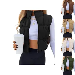YeeZaa Women's Cropped Puffer Vest Zip Up Stand Collar 2025 TikTokShopHolidayHaul Christmas Sleeveless Padded Outerwear with Pockets Black Brown Green Tops