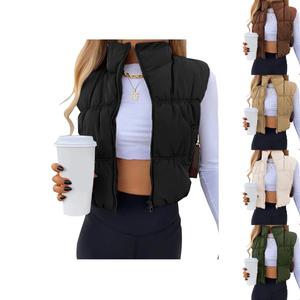 YeeZaa Women's Cropped Puffer Vest Zip Up Stand Collar 2025 TikTokShopHolidayHaul Christmas Sleeveless Padded Outerwear with Pockets Black Brown Green Tops