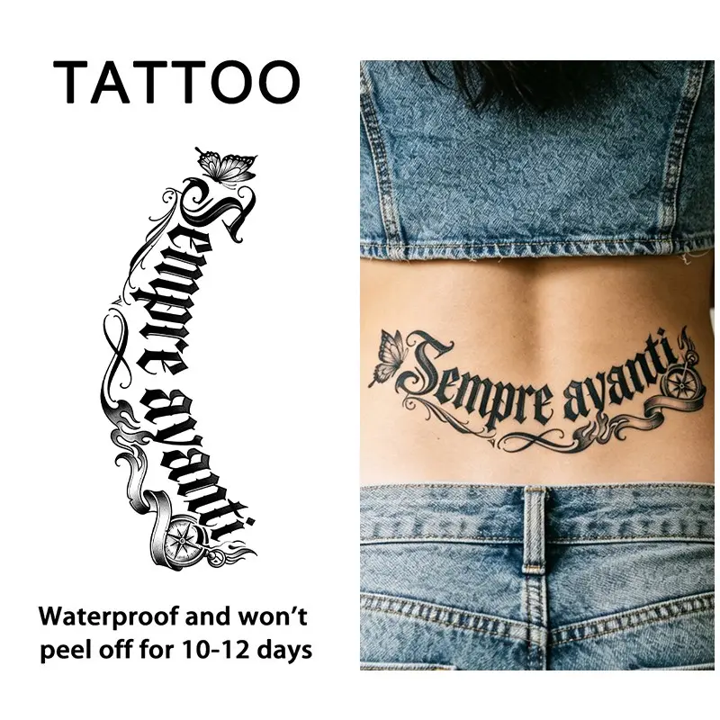 Vintage Gothic Butterfly Compass Watch Flame Temporary Tattoo Sticker, Waterproof, Long-Lasting, Unisex, Chest, Back, Neck, Arm, Leg