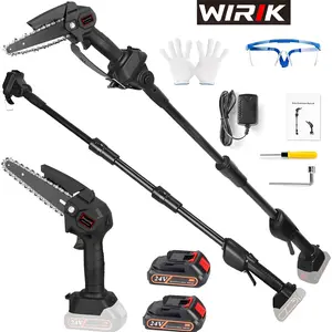 2 in 1 Mini Chainsaw with 2 x 21V Batteries, 8" Brushless Electric Pruner, Telescopic Pruning Saw, Working Height up to 15ft, 180° Angled Head, Shoulder Strap