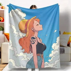 Anime Girl Sky View Flannel Blanket Vibrant Sunshine Aesthetic Print Soft Warm Lightweight Cozy Design Perfect for Bedroom Decoration Sofa Relaxation Travel Comfort Holiday Gift Daily Lounging Use tiktokshopspringglowup