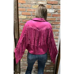 Suede Eyelet Fringe Hot Pink Jacket