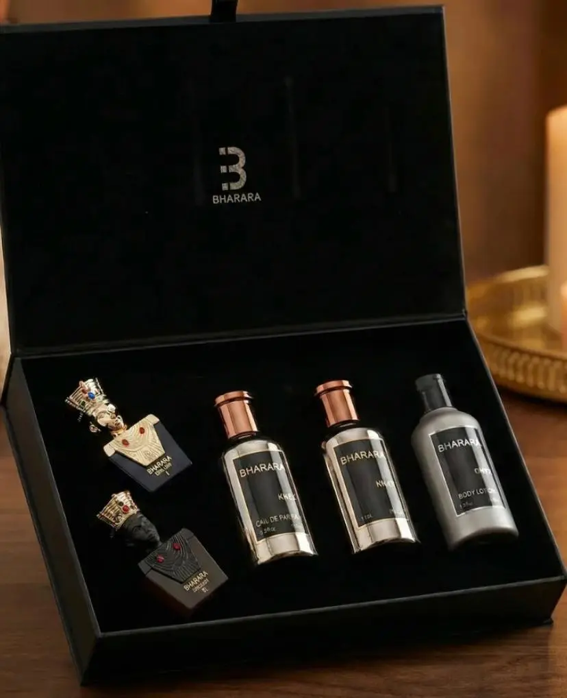 BHARARA King Set 5 PCs Gift Set (EDP + Lotion + Pharaoh Minis) EDP For Men 3.4FL.OZ 100ML Eau de Parfum Gift Box Distinctive Scent Luxurious Experience