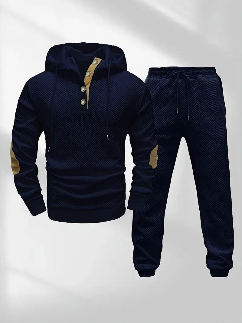 Men's casual fashion suit knitted jacquard sweatshirt and pants two-piece set