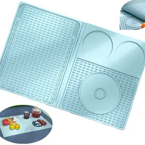 Silicone Foldable Bar Mat, Travel Food Placement Pad, 18.7in X 11.7in Silicone Picnic Mat, Drying Mat for Outdoor Bars and Home Wine Glasses