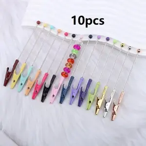 10 Piece Beaded Crocodile Clips Set, DIY Keychain Pendant Beading Making Materials, Handmade Jewelry Supplies, Decorative Accessories, Round Beads
