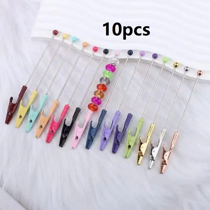 10 Piece Beaded Crocodile Clips Set, DIY Keychain Pendant Beading Making Materials, Handmade Jewelry Supplies, Decorative Accessories, Round Beads, Beads For Crafts