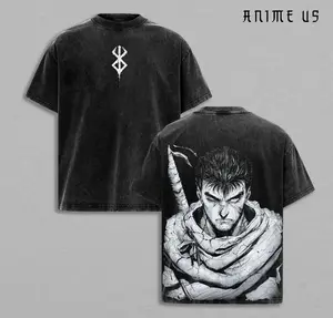 Guts x Berserk Anime Washed Tee Unisex Oversize Heavyweight Cotton T-shirt, Anime Wash Tee, Anime Lovers, Anime Tee, Anime Lovers Gift, Gift For Him, Gift For Her. Fabric Man