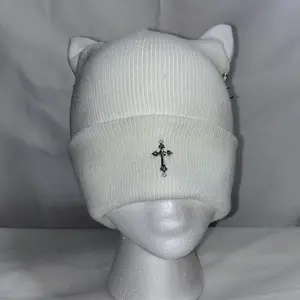 Cat Ear Beanie - Cream Color with Knit Design, Classic Style, Soft Material, Suitable for Various Occasions